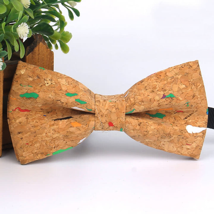 Nœud papillon multicolore à imprimé géométrique en grain de bois pour homme