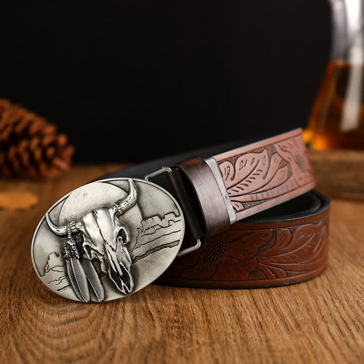 Ceinture en cuir avec boucle en forme de tête de taureau fou Ethic pour homme