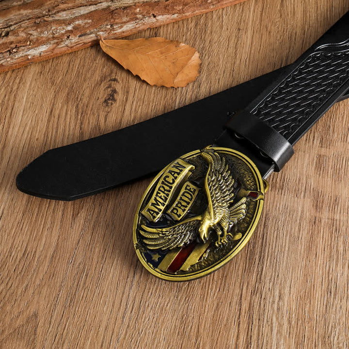 Ceinture en cuir pour homme avec motif aigle à tête blanche American Pride