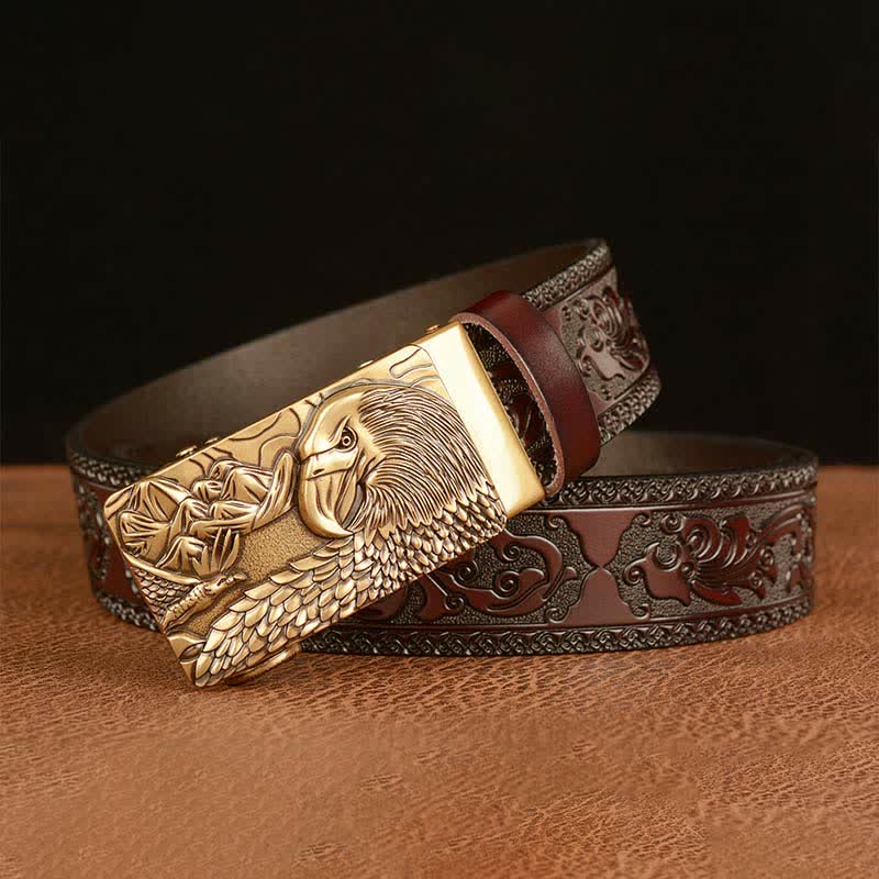 Ceinture en cuir pour homme avec motif d'aigle et paysage animalier