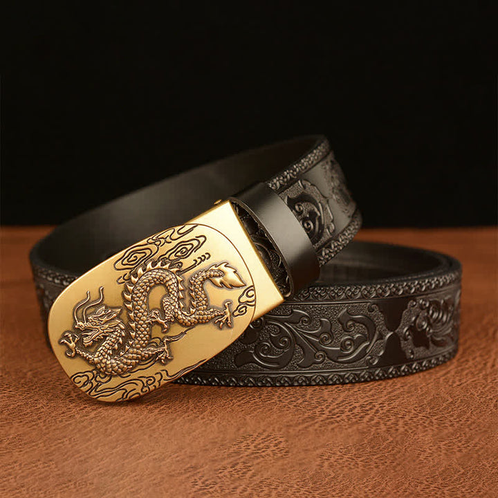 Ceinture en cuir pour homme avec dragon planant dans le ciel
