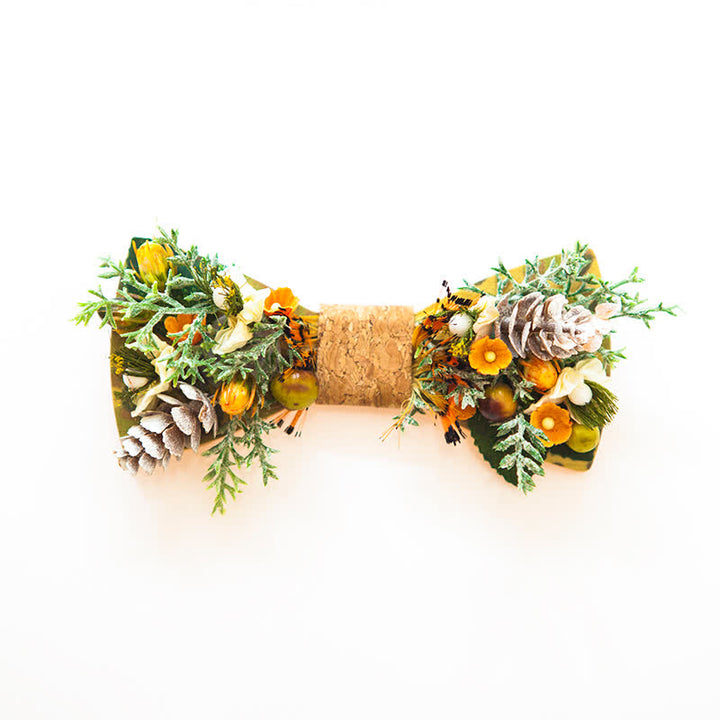 Nœud papillon en bois pour homme avec bouquet d'orangers forestiers