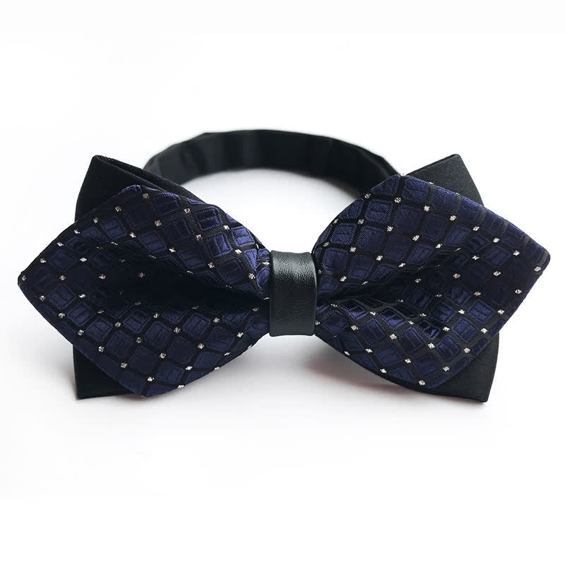 Nœud papillon pointu double épaisseur à pois et losanges pour homme