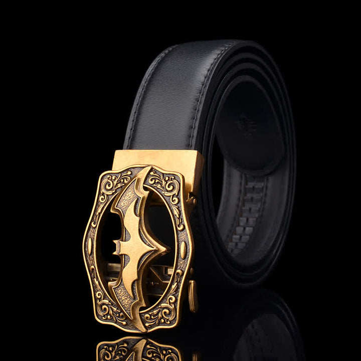 Ceinture en cuir à boucle creuse pour homme avec motif chauve-souris