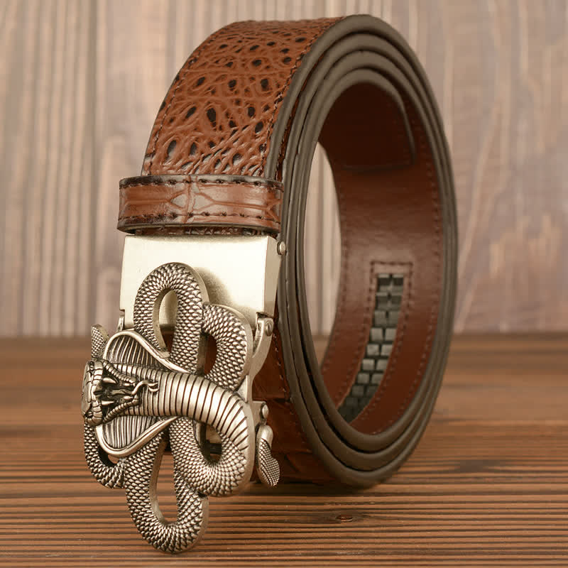 Ceinture en cuir à motif alligator cobra bouclé pour homme