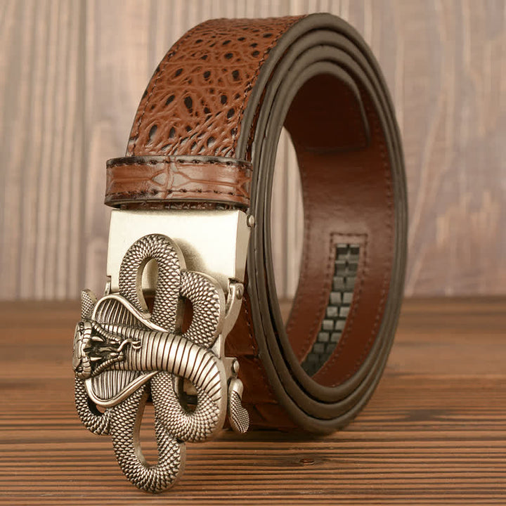 Ceinture en cuir à motif alligator cobra bouclé pour homme