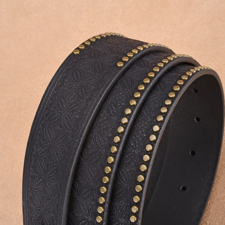 Ceinture en cuir à rivets pour homme, motif tête de vautour et aigle