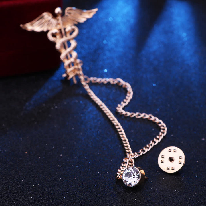 Broche en chaîne à double serpent caducée pour homme