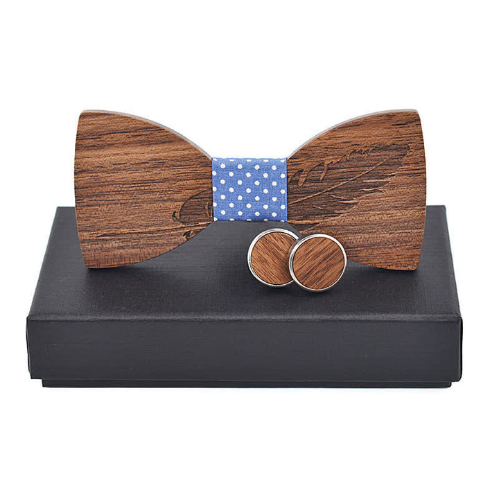 Lot de 2 noeuds papillon en bois gravés en plumes pour homme