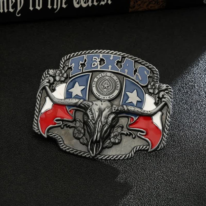 Ceinture en cuir à boucle pour homme avec drapeau du Texas Longhorn Bull