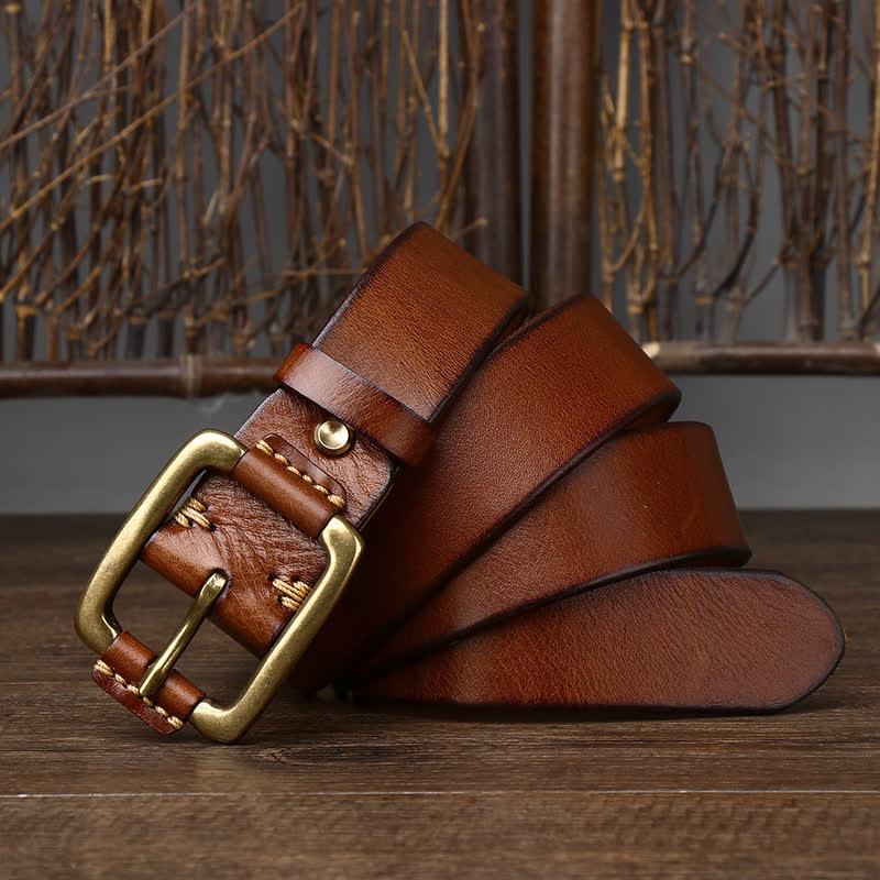 Ceinture en cuir à boucle en cuivre épais pour homme