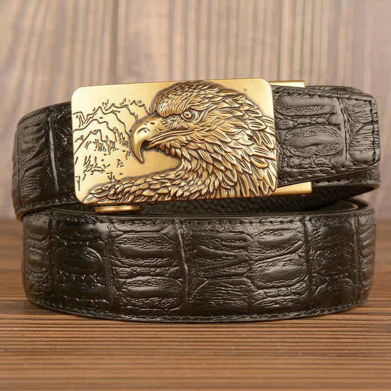 Ceinture en cuir pour homme avec motif crocodile et aigle sculpté