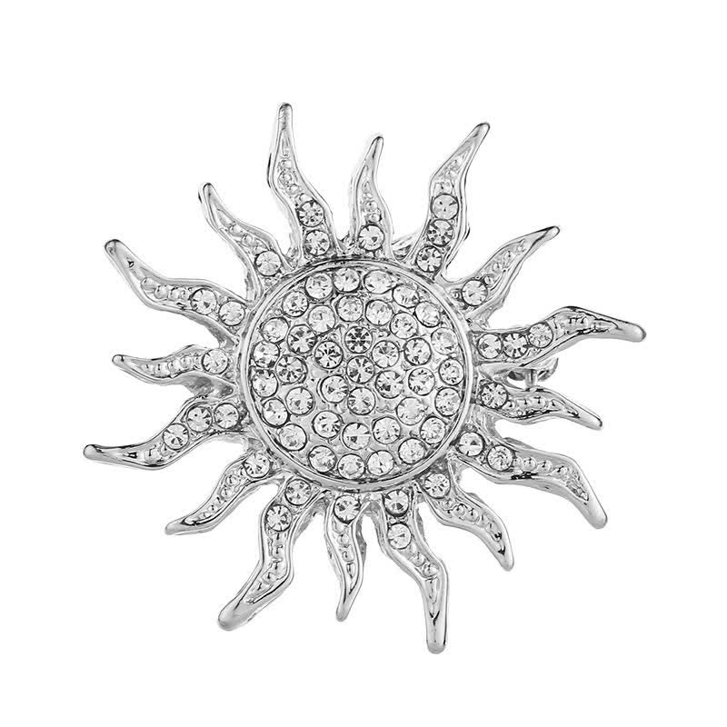 Broche en strass pour homme avec motif soleil éclatant