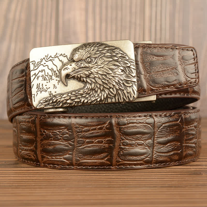 Ceinture en cuir pour homme avec motif crocodile et aigle sculpté