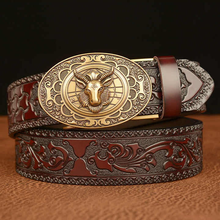 Ceinture en cuir à boucle classique pour homme avec tête de mouton