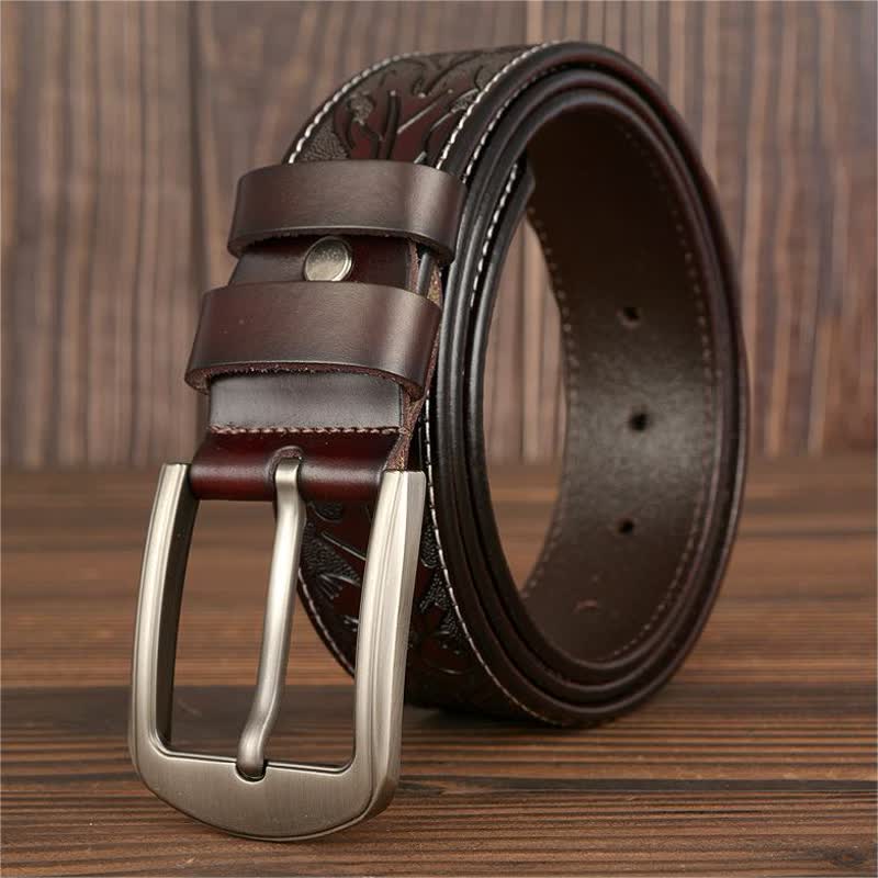 Ceinture en cuir à motif floral en relief pour homme