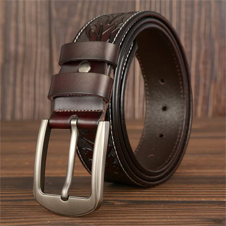 Ceinture en cuir à motif floral en relief pour homme