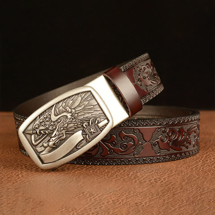 Ceinture en cuir pour homme avec drapeau américain et aigle faucon