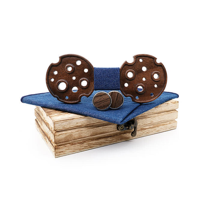Lot de 3 nœuds papillon en bois pour homme avec cercle creux