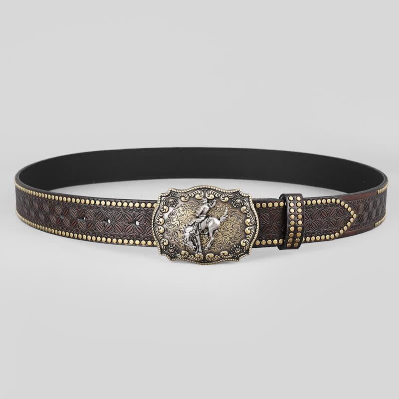 Ceinture en cuir à motif floral pour homme avec cheval d'équitation