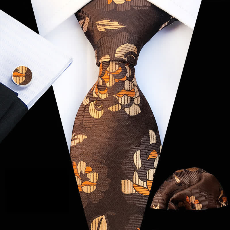 Ensemble de 3 cravates à motif floral de chrysanthème pour homme