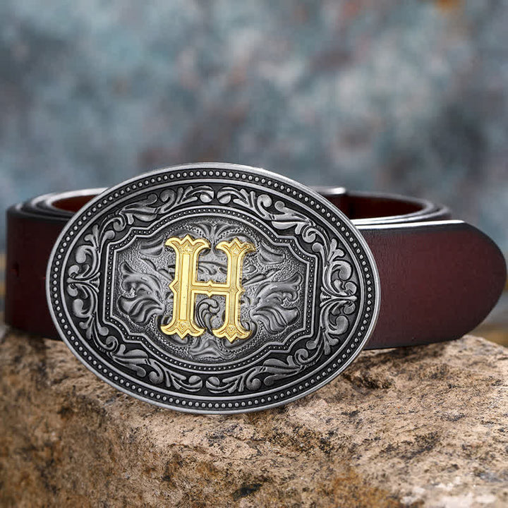Ceinture en cuir unisexe style hip-hop avec boucle en relief et initiales