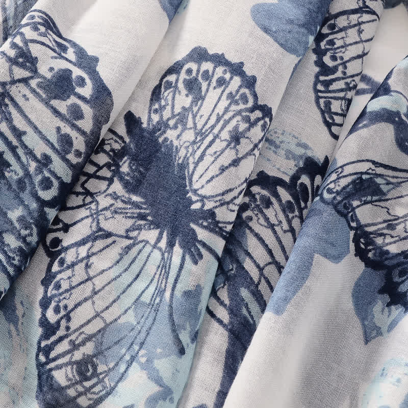 Écharpe fine à pompon et motif papillons floraux pour femme
