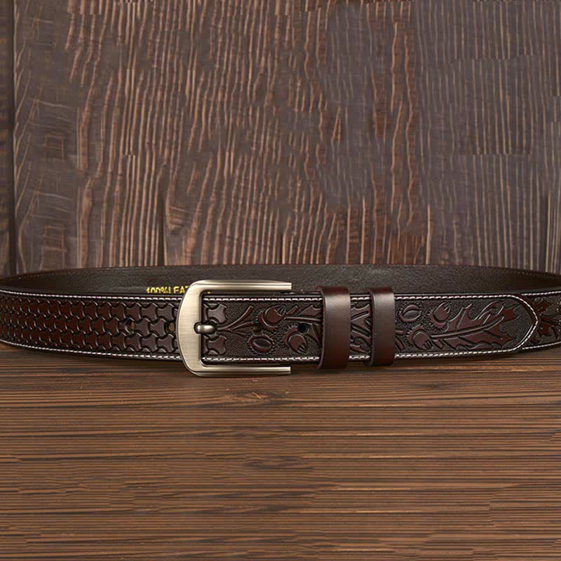 Ceinture en cuir à motif floral en relief pour homme
