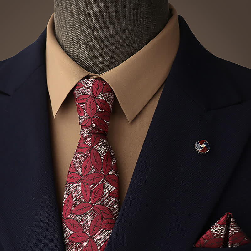 Cravate à feuilles blanches et bordeaux pour homme - Blanc & Bourgogne - image 0