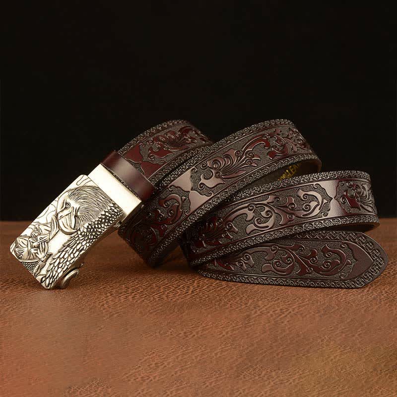 Ceinture en cuir pour homme avec motif d'aigle et paysage animalier