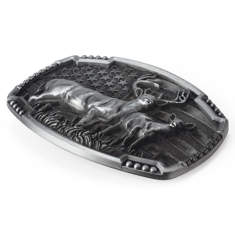 Ceinture en cuir à boucle drapeau américain pour homme avec motif de chasseur de cerfs