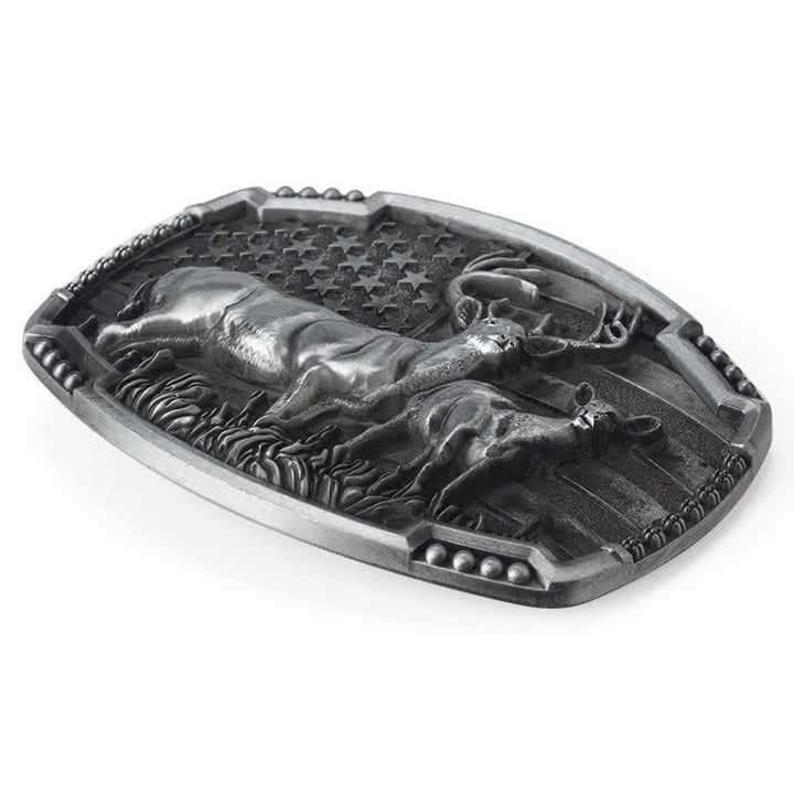 Ceinture en cuir à boucle drapeau américain pour homme avec motif de chasseur de cerfs