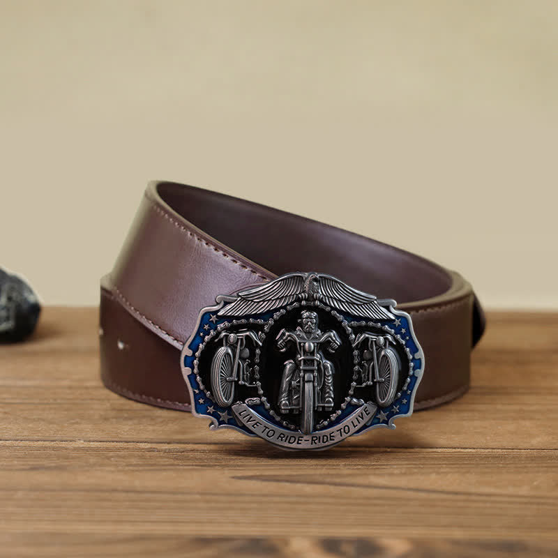 Ceinture en cuir à boucle de moto DIY Live to Ride pour homme