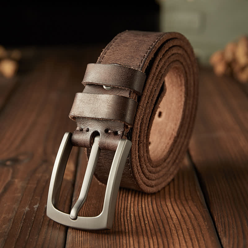 Ceinture en cuir de cow-boy texturée classique pour homme - Café - 46 - image 0