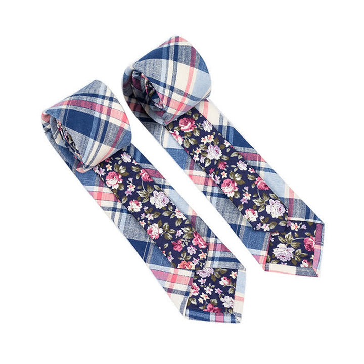 Cravate patchwork florale à carreaux pour homme - Plaid bleu marine - image 28