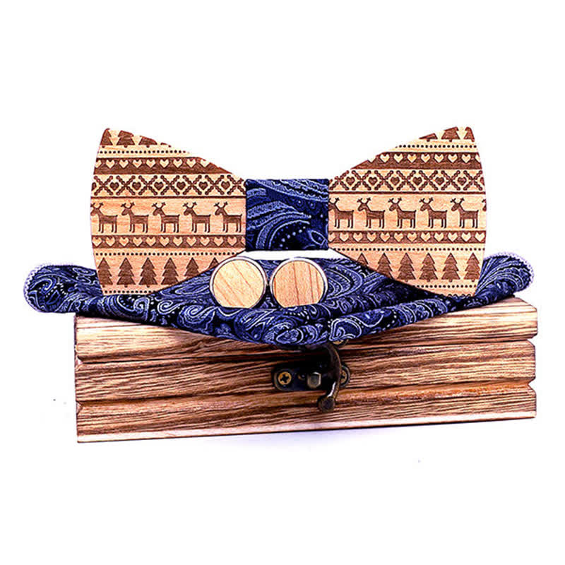 Lot de 3 nœuds papillon en bois à motif de Noël pour homme