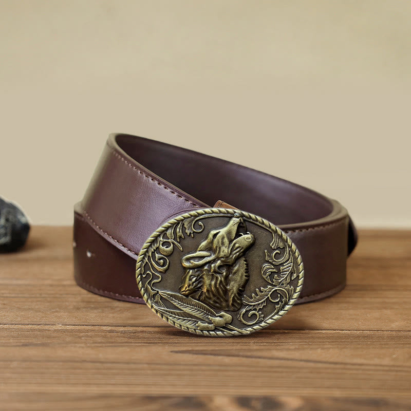Ceinture en cuir à boucle tête de loup hurlant DIY pour homme