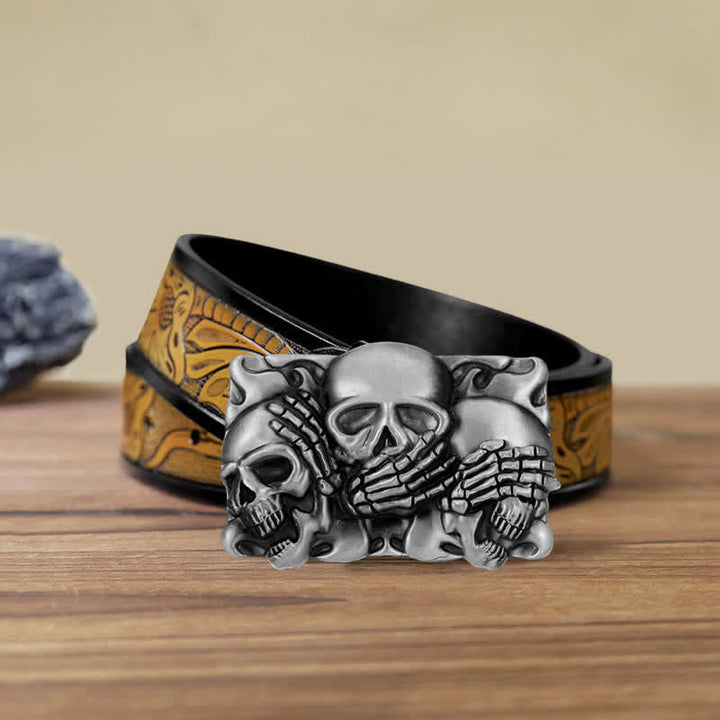 Ceinture en cuir à boucle pour homme avec tête de mort et rire horrible