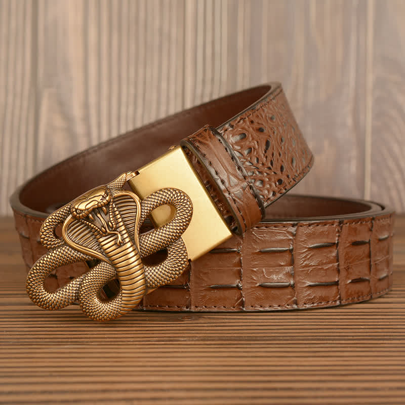 Ceinture en cuir à motif alligator cobra bouclé pour homme