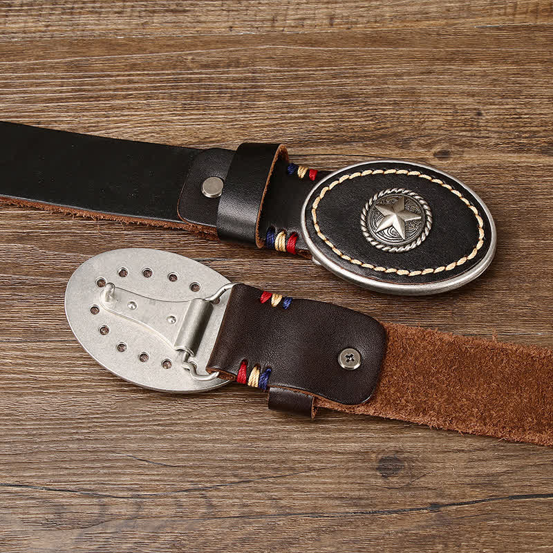 Ceinture en cuir épais Pentacle Wild-West pour homme