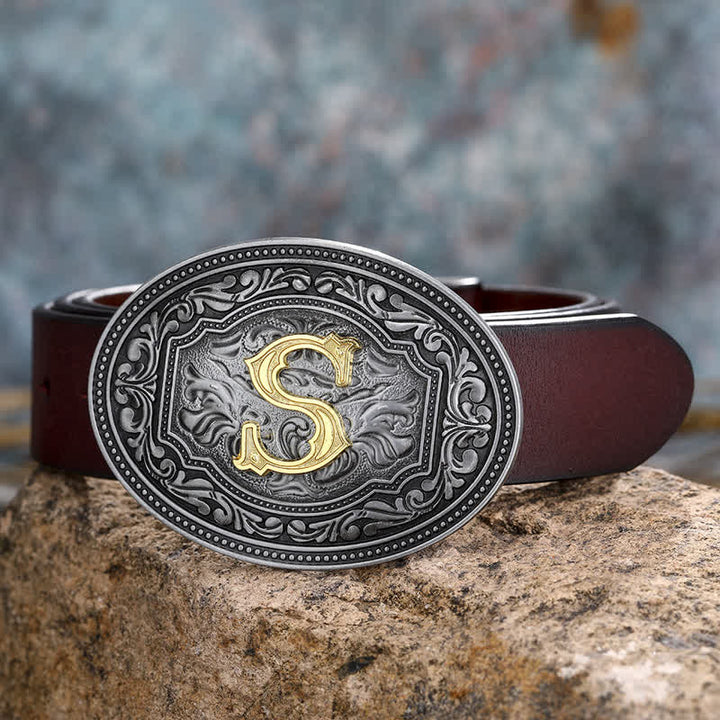 Ceinture en cuir unisexe style hip-hop avec boucle en relief et initiales