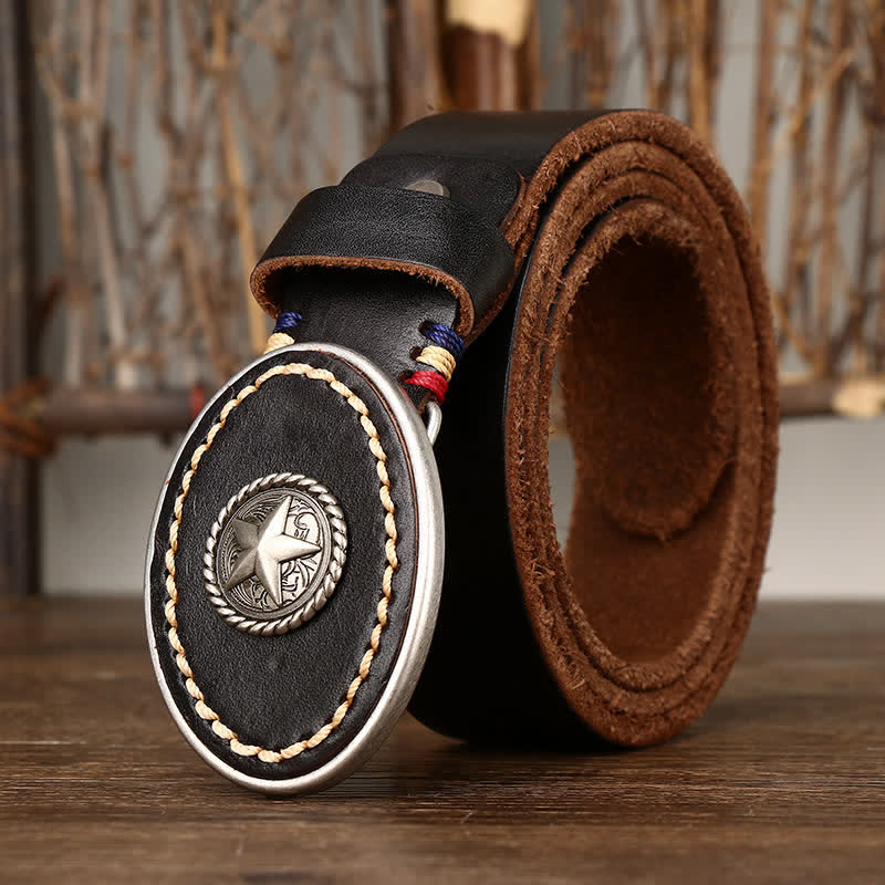 Ceinture en cuir épais Pentacle Wild-West pour homme