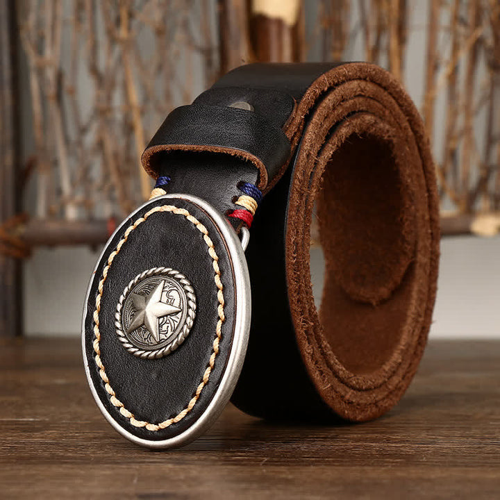 Ceinture en cuir épais Pentacle Wild-West pour homme
