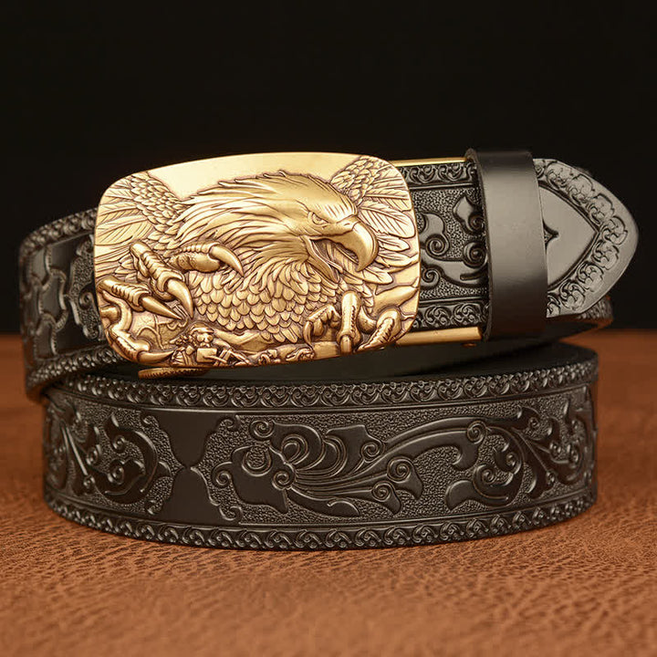 Ceinture en cuir véritable avec boucle aigle pour homme