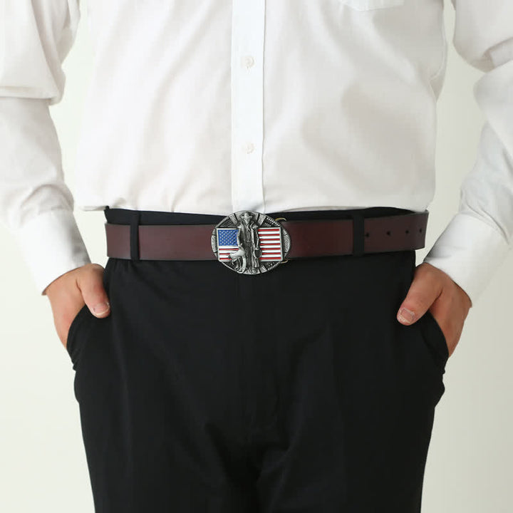 Ceinture en cuir à boucle de cowboy avec drapeau américain pour homme