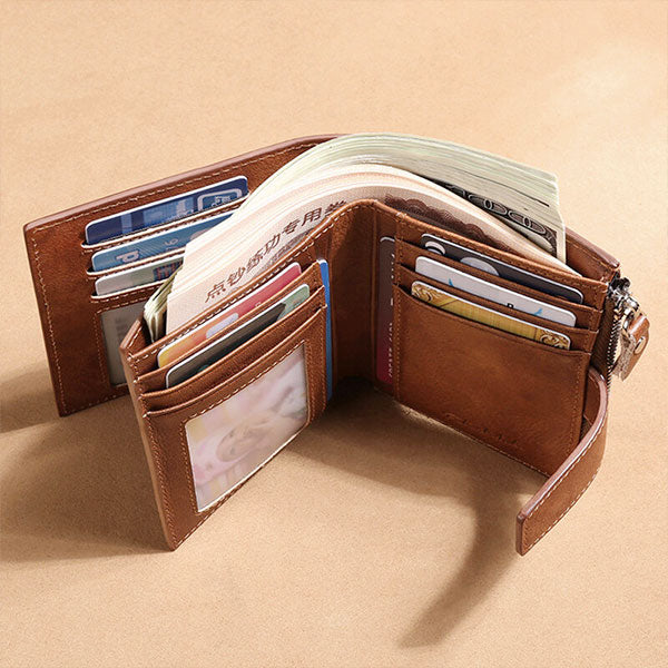Portefeuille en cuir véritable de grande capacité avec plusieurs emplacements pour cartes et antivol RFID