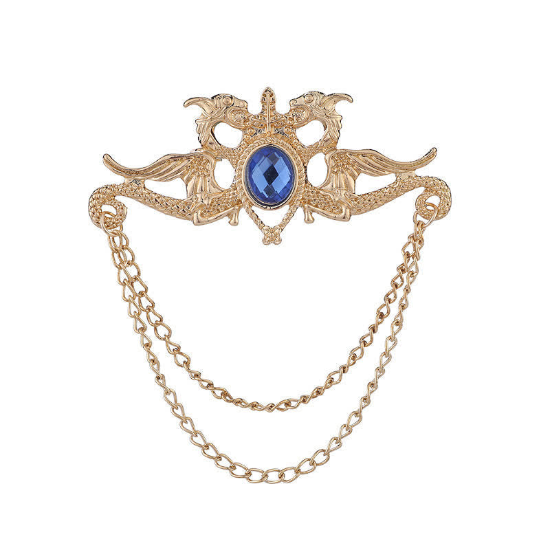 Broche à pampilles en cristal et dragon vintage pour homme