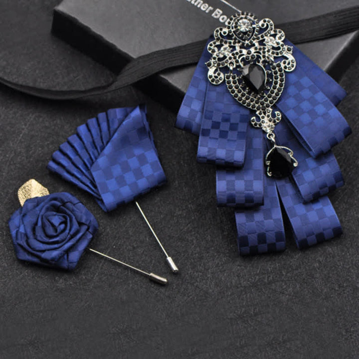 Ensemble de 3 nœuds papillon à carreaux noirs et strass