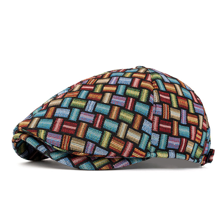 Béret artistique rétro en jacquard coloré à carreaux - Six pièces - Bleu foncé - Réglable (22 1/2"-24") - image 9