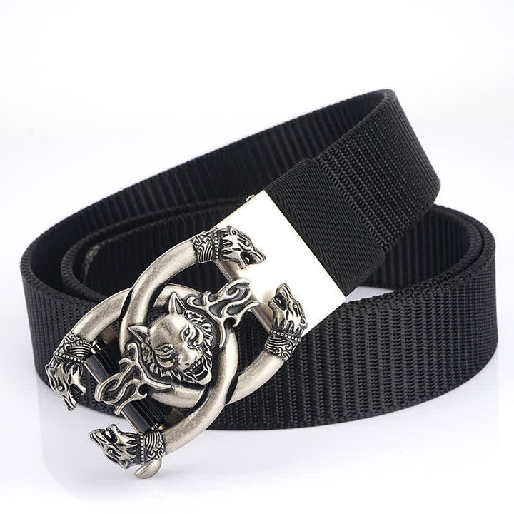 Ceinture en nylon pour homme avec loups féroces en flammes